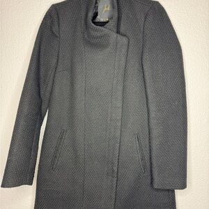 JACK by BB DAKOTA Coat with Envelope Collar Zip Overcoat Womens S Black Tweed